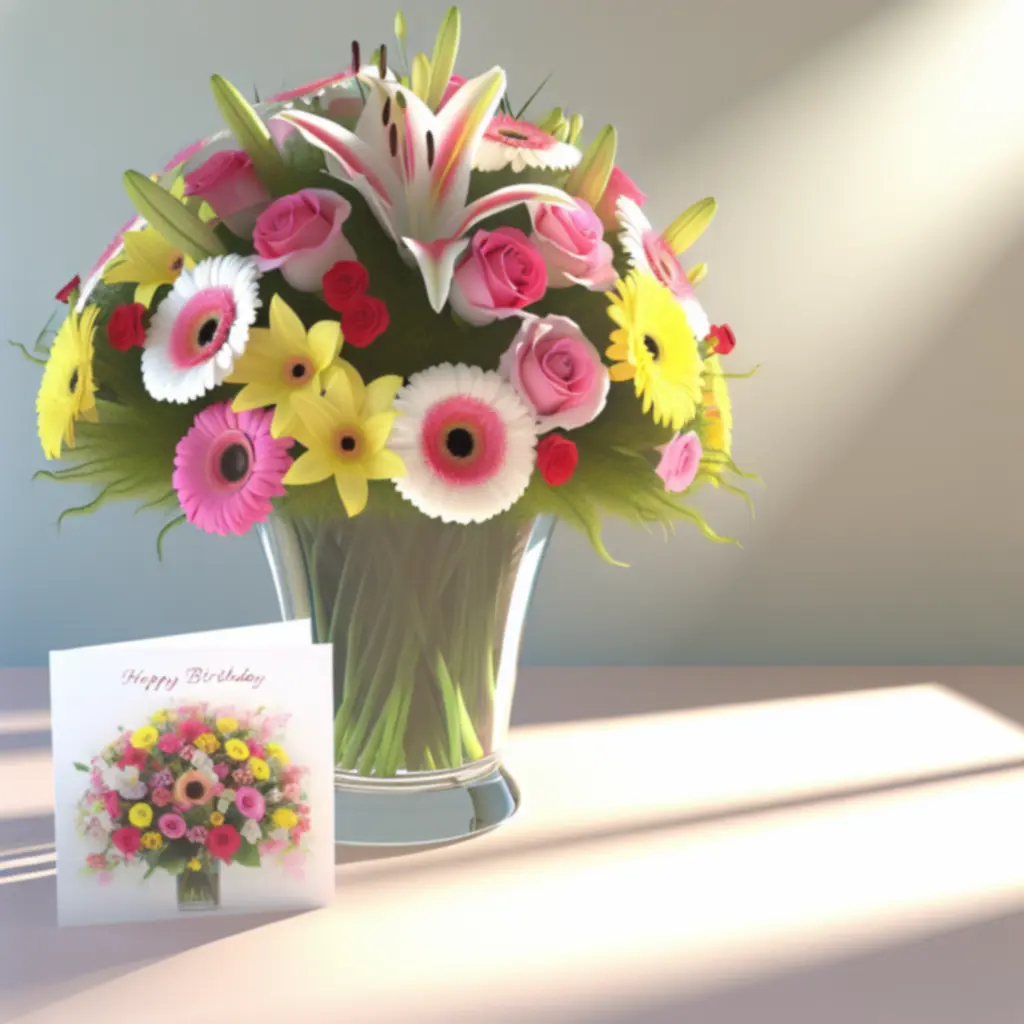 Kolorowy bukiet urodzinowy z pastelowymi kwiatami