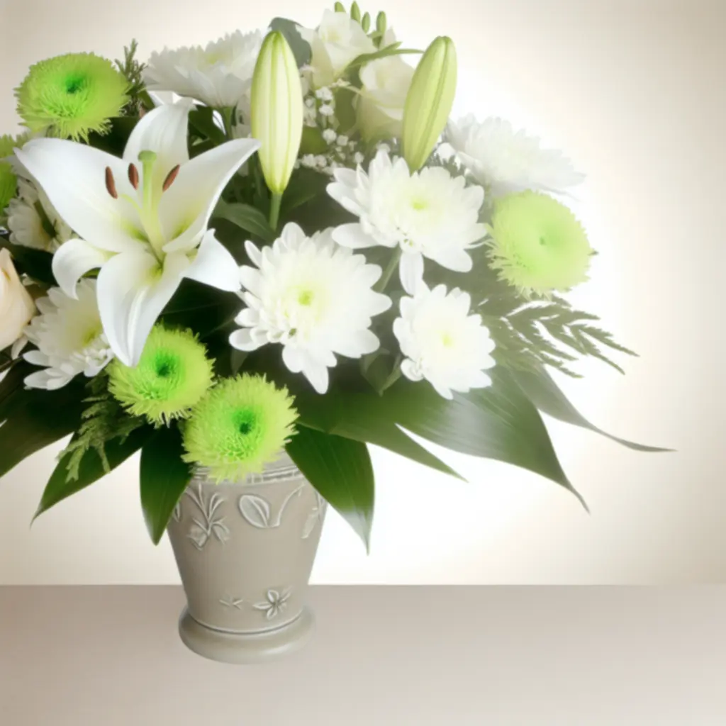 Stonowana kompozycja kwiatów pogrzebowych w delikatnych barwach