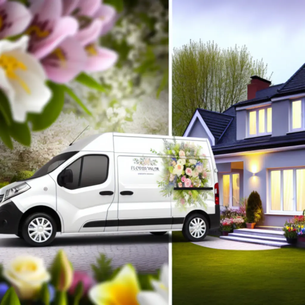 Dostawczak kwiaciarni przewożący kwiaty