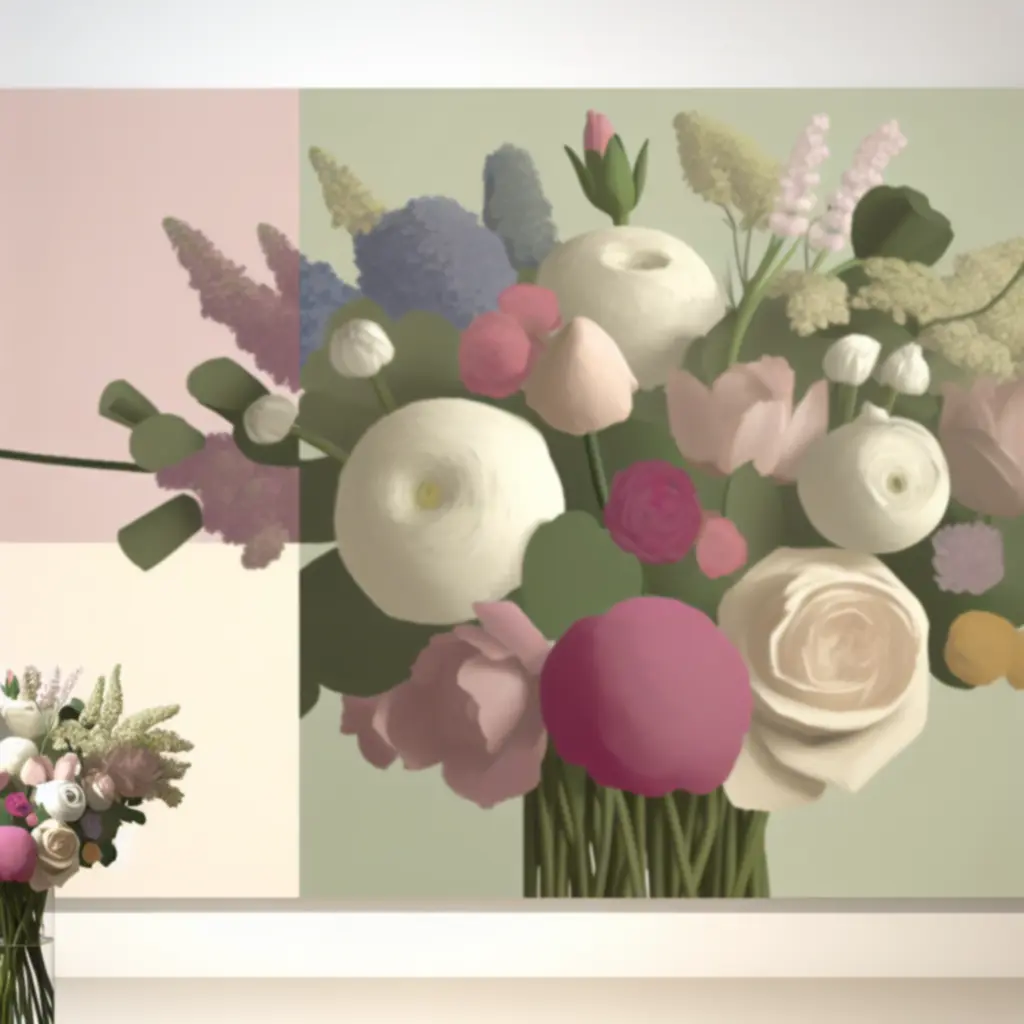 Świeżo ułożony, pastelowy bukiet kwiatów na jasnym, eleganckim tle