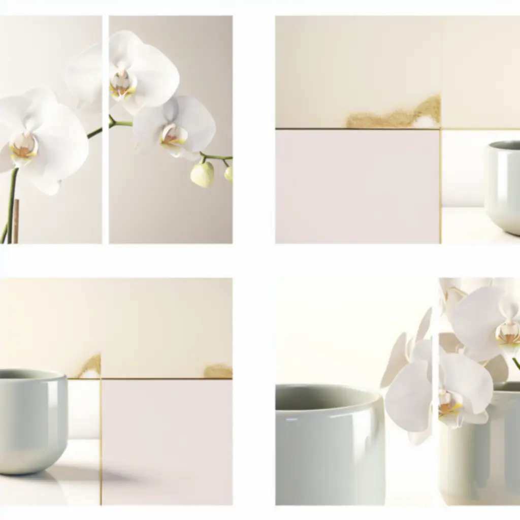 Elegancki biały storczyk w jasnej, pastelowej osłonce ustawiony na stoliku w przytulnym wnętrzu.